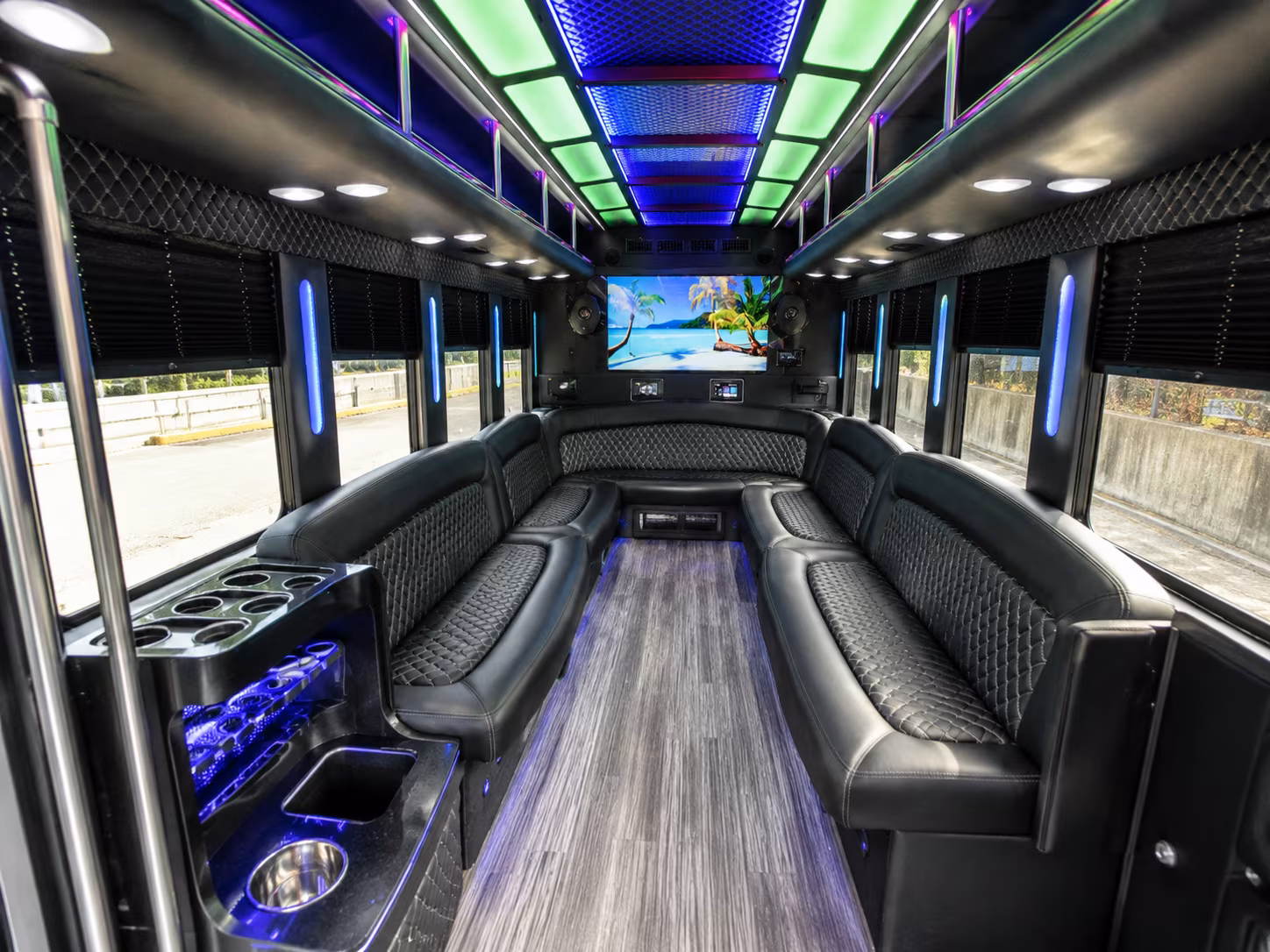 springdale 18 passenger party bus inside