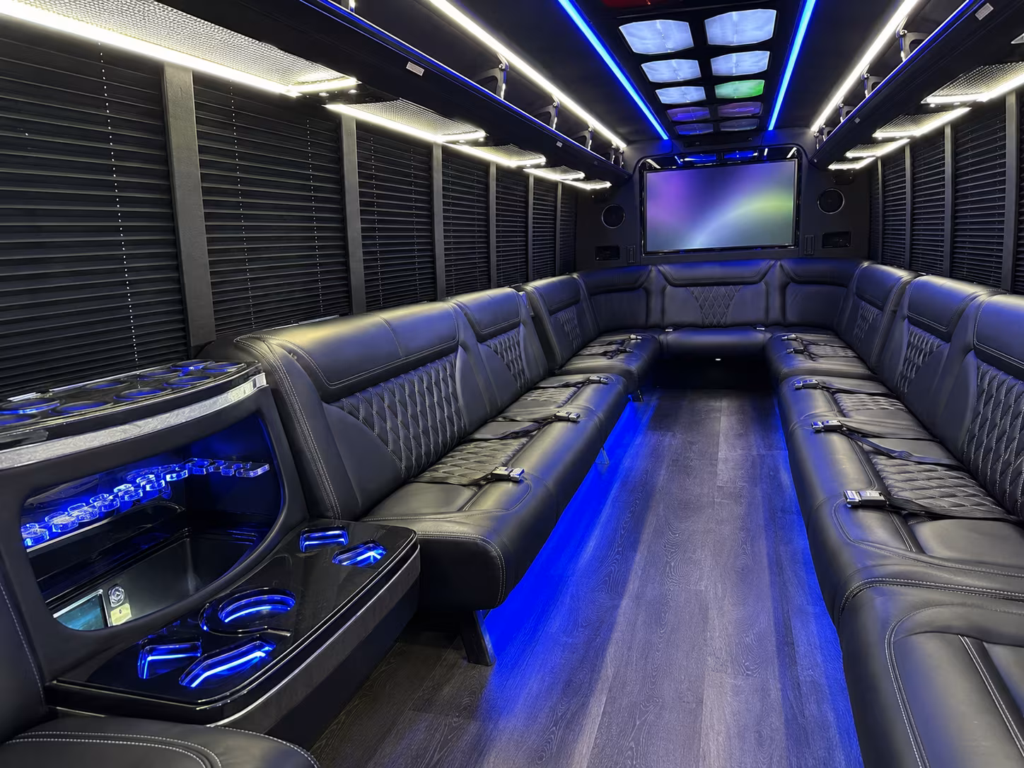 springdale 20 passenger party bus inside